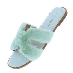 NIB Liliana Mandy- Mint Green Women's Faux Fur Slip-On Sandal